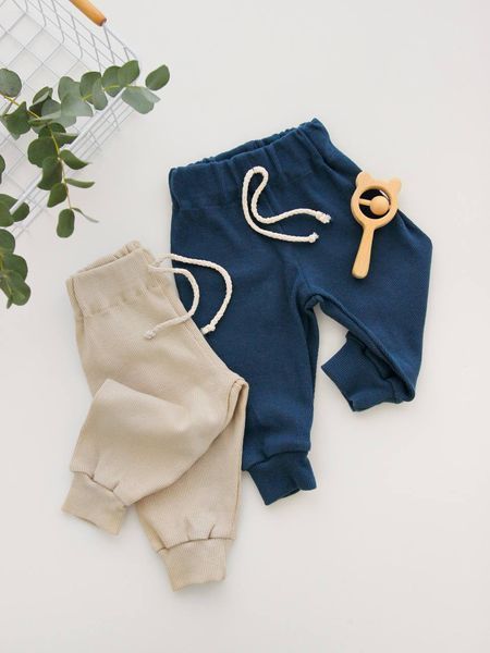 Трикотажні дитячі спортивні штани в рубчик від 0 до 24 місяців сині trousers021_56 фото